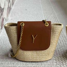 Designer Straw Basket Bag Summer Beach Weave Bag Women Fashion Woven Tote Beach Bag Chain Y Flap Bag Luxury Holiday Handbag Shoulder Bag