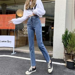 Women's Jeans 2024 Autumn Women's High-Waisted Straight Ankle-Length Loose And Thin High-Smoker Pants