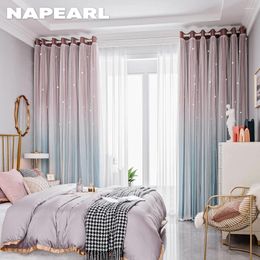 Curtain NAPEARL Gradient Colour Hollow Out Star Cute Window Tulle Sheer For Kids Room Girls Bedroom Home Decor 1PC