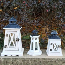 Candle Holders Holder Wind Lamp Wooden With Metal Handle Vintage Lantern Candlestick Tealight Home Party Decorative