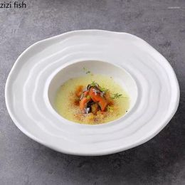 Plates Irregular Water Wave Texture Ceramic Dinner Plate Restaurant Creative Thick Soup Pasta Dessert Specialty Tableware