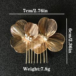 Bride Wedding Hair Combs Gold/Silver Color Alloy Flower Hairpin Clips for Women Birthday Party Headpiece Bridesmaid Hair Jewelry