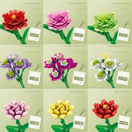 Violet MOC Flowers Building Blocks Romantic Bouquet Gypsophila Rose Ideas Bricks Home Furnishings Toys For Children Adult Gift
