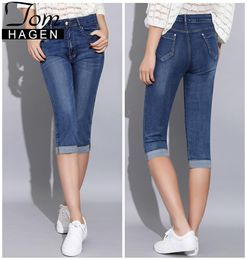 Tom Hagen 2019 Summer Skinny Jeans Donna pantaloni con jeans ad alta vita Donne più dimensioni Donne039s Denim Female Stretch Knee Lunghezza 3448631