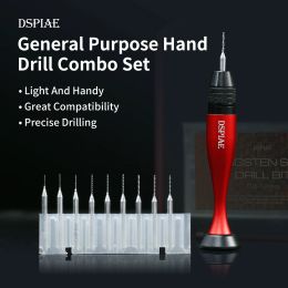 Dspiae AT-VHDS General Purpose Hand Drill Combo Pin Set Handle with Tungsten Steel Drill Bit 0.3mm-1.2mm Universal
