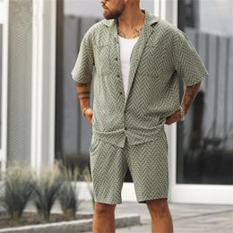 Men's Tracksuits Men Summer Shorts Set Two Piece Suits Beach Lapel Shirts And Outfits Casual Sports Clothes Tracksuit Streetwear