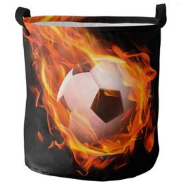 Laundry Bags Flame Football Black Soccer Dirty Basket Foldable Waterproof Home Organizer Clothing Children Toy Storage