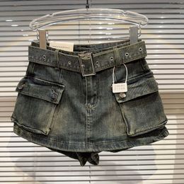 Women's Jeans 2024 Autumn Collection Big Pockets Belt Denim Shorts Skirt Women Short