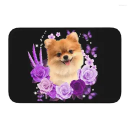 Carpets Pomeranian Dog With Rose Flower Front Door Mat Anti-Slip Welcome Waterproof Puppy Pet Doormat Floor Entrance Rug Carpet Footpad