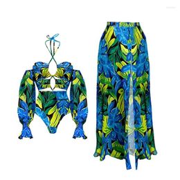 One Piece Swimsuit And Skirt Women Green Rainforest Swimwear Braziilian Retro Monokini Floral Print Bathing Suit Summer