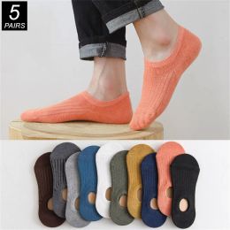 5 Pairs Autumn Summer Socks Men Casual Invisible Shallow Mouth Silicone Anti Slip Boat Socks Low Cut Short Socks Ribbed Stripe