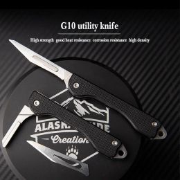 New Mini G10 Material Folding Knife Portable Detachable EDC Knife Hanging Keychain Pocket Knife Surgical Scalpel 10 Blades Free