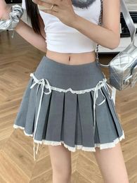 Skirts Pleated Skirt Patchwork Lace Y2k Women Bows Light Exposure Prevention Decoration A-Line Mini Harajuku 2024