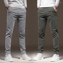 Men's Pants Autumn Cotton Stretch Casual Classic Slim Straight Fashion Korean Elastic Waist Cargo Trousers Black Grey Z339