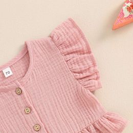 MISOWMNJOY Cute Baby Clothes for Little Girls Summer Outfits Cotton Linen Fly Sleeve Button Ruffle Tops Bow Shorts Toddler Sets