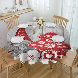 Table Cloth Christmas Gnome Wood Grain Snow Round Tablecloth Waterproof Wedding Party Cover Dining