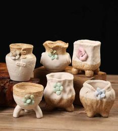 6pcsset Twocolor Ceramic Flowerpot Korean Style Hand Painted Succulent Plant Pot Balcony Decor Desktop Ornaments Home Garden Y097667546