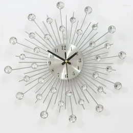 Wall Clocks 33CM Rhinestone Clock Metal Frame Fashion Decorative Circle Watch For Living Room Bedroom Home