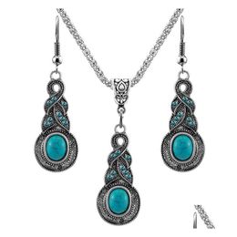 Earrings Necklace Vintage Turquoise Pendant Dangle Drop Set For Women Retro Natural Stone Fashion Jewellery In Bk Delivery Sets Dhroa