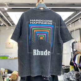 Men's Rhude T Shirt Men Women Vintage Heavy Fabric Rhude Shirt PERSPECTIVE Tee Slightly Loose Tops Multicolor Logo Nice Washed T-Shirt 4714