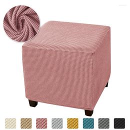 Chair Covers 1pc Elastic Square Ottoman Polar Fleece Solid Colour Stool All-inclusive Stretch Footrest Cover Seat Slipcover