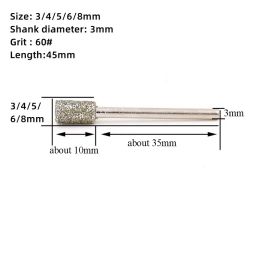 3/4/5/6/8mm Diamond Cutting Grinding Head Mounted Points Bit 2.35mm Shank Jade Stone Carving Polishing for Dremel Rotary Tool