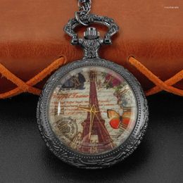 Pocket Watches French Iconic Landscape Paris Tower Cute Pattern Transparent Cover Quartz Watch Retro Fashion Men's And Women's Penda