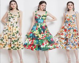Fashion Designer Runway Dress Spring Women Spaghetti Strap Backless Floral Print Ball Gown Cascading Ruffle Beach1444159