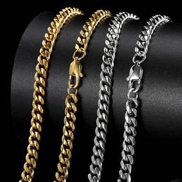 Chains Hip Hop Cuban Link Chain Necklace 18K Real Gold Plated Stainless Steel Metal For Men 4Mm 6Mm 8Mm Drop Delivery Jewelr Dhgarden Ot81D
