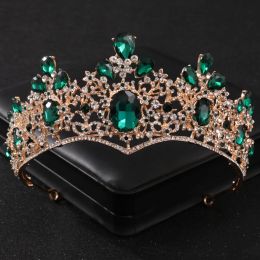 Barockgrön kristalltiaror och kronor Rhinestone Prom Bridal Wedding Hair Accessories smycken krona Tiara för kvinnor brud gåva