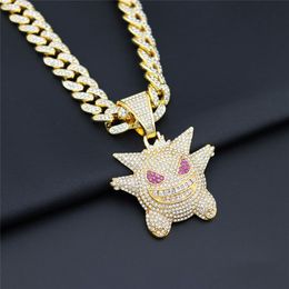 HIP HOP necklace encrusted with diamond personality quirky elf demon monster pendant Jewellery Hip Hop men and women