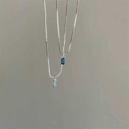 Pendant Necklaces Square blue crystal pendant necklace suitable for women dazzling silver stainless steel necklace snake chain necklace Jewellery gift S24525