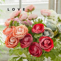 Decorative Flowers Atificial Bouquet Fake Silk Peony Rose Craft Flower With Green Leaves Home Wedding Marriage Garden Party Decoration DIY