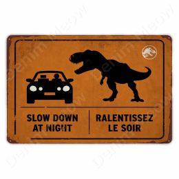 Beware of Raptor Funny Metal Tin Sign Slow Down Sign Garden Home Outdoor Zoo Plaque Dinosaur Warning Sign Vintage Wall Decor