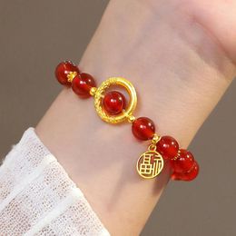 Bangle Chinese Style Lucky Charm Handmade Elastic Bracelet Natural Imitation Red Agate Beaded Bracelets For Women Fine Jewellery