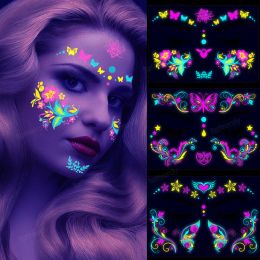 uv tattoo ink clear glow in dark fake tattoo stickers butterfly jewery face temporary tattoos luminous women beauty party decals