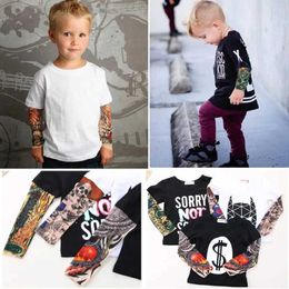 T-shirts Street clothing hip-hop fake tattoo sleeves baby boy T-shirt fashionable girl clothing novel childrens clothing top 100% pure cotton d240525