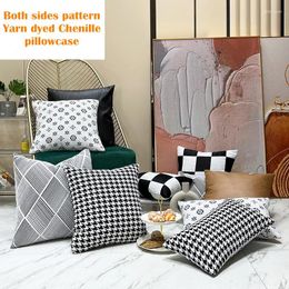 Pillow 30X50/45X45/50X50CM Chenille Pillowcase Both Sides Black White Yarn Dyed Plaid Patterns Cover Swallow Grid Sofa Decor