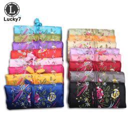 Jewellery Storage Bag Chinese Wind Silk Jewellery Organiser Travel Pouch Ring Necklace Zipper Embroidery Bird Roll Bag