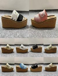 Woody Platform Kadın Mules Canvas Web Sandalları Leydi Terlik Lüks Tasarımcı Bayanlar Kumaş Deri Deri Mule Sandal Kalın Bott5355211