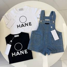 Designer kids baby girls Denim overalls sets summer black white T-shirts shorts clothes Toddlers Clothing BABY childrens girls summer Clothing Sets