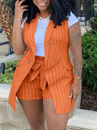 LW Plus Size Woman Clothes Office Lady Two-Piece Striped Bandage Design Small Suit Vest Jacket Shorts Set Without T-shirt 240516