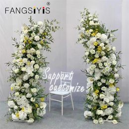 Decorative Flowers Luxury Wedding Backdrop Props Horn Archs With Artificial Moon Shape Flower Row Arrangement Party Arch Marriage Decor