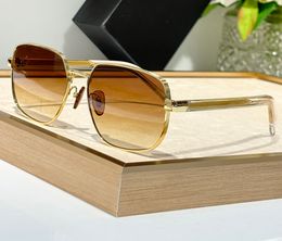 Gold Metal Square Sunglasses Brown Gradient Men Designer Sunglasses Glasses Summer Shades Sunnies Lunettes de Soleil UV400 Eyewear