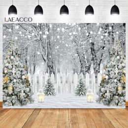Winter Forest Snowflake Photography Backdrop Glitter Snow Scene Snowfield Photocall Christmas Tree Background for Photo Studio