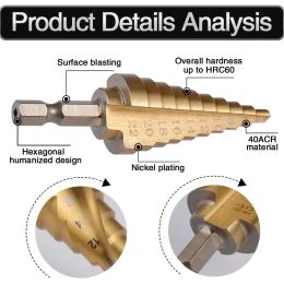 4-22MM High Speed Steel 10 Steps Hex Shank 1/4" Hex Shank Titanium Step Drill Bit