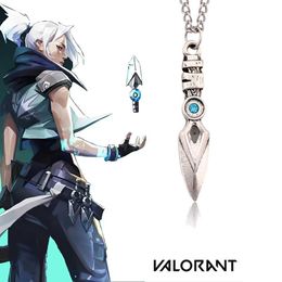 Pendant Necklaces Valorant Necklace Jett Role Play Unisex Blade Storm Blade Blue Crystal Pendant Necklace Fashion Jewellery Accessories Toy Gifts S2452599 S2452466