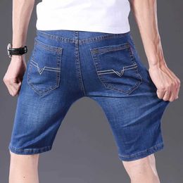 Men's Shorts Mens jeans elastic denim shorts casual knee pants straight sports American mens breathable shorts Bermuda blue S2452411