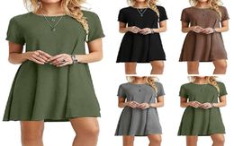 Summer Casual Dresses Europe and America Boho Beach Womens ONeck Party Dress Short Sleeve Loose Mini SMLXL2XL6169917