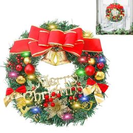 Decorative Flowers Christmas Wreaths For Front Door Windows Lighted Artificial Wreath With 20 LEDs Warm Coloured